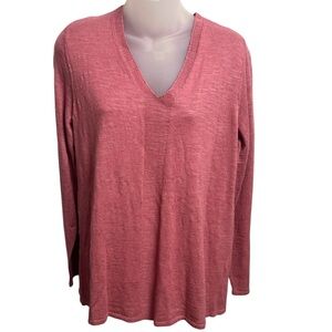 J. Jill Linen and Waffle-Textured V Neck Medium Pullover Sweater Tunic Pink